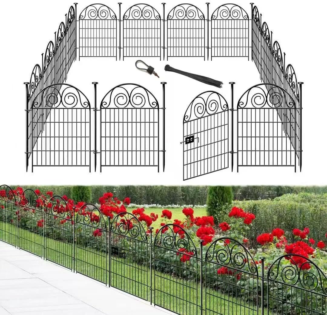 Tall Garden Fence with Gate, 40 Inch(H) 20 Panels Total Length 43.7 Ft, Dog Fencing Outdoor for Yard, Dog Digging Fence Barrier, Decorative Fence for Garden│Patented