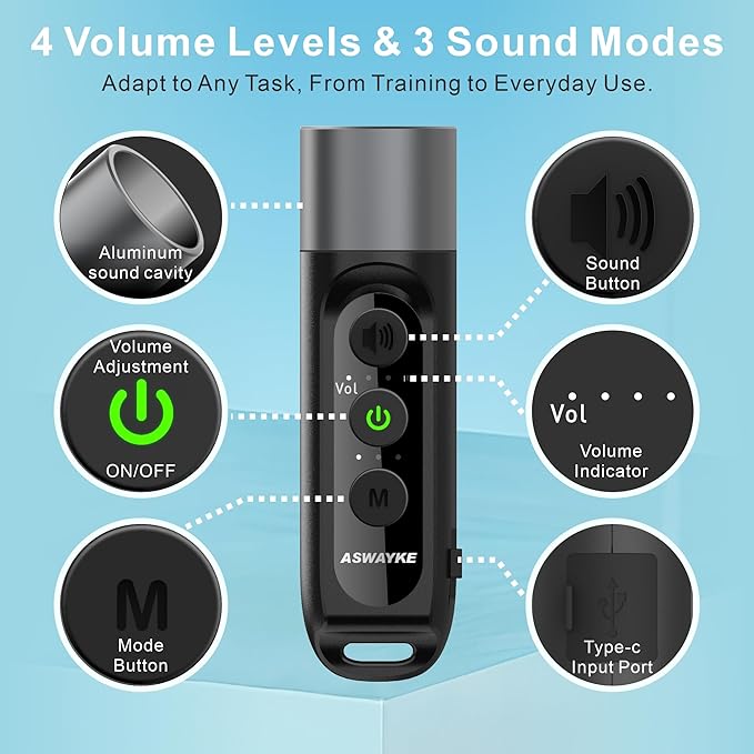 Electronic Whistle Highest IPX5 Maximum Sound 125db Battery 1000mAh Blue for Coaches Teacher, Sports Whistle