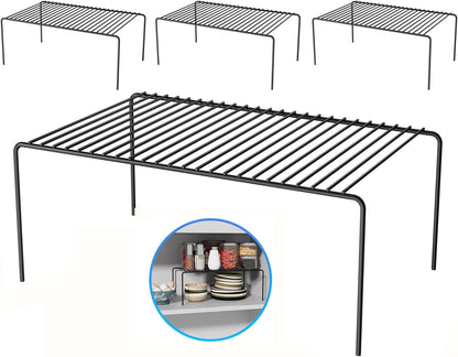Large(15.7 x 9.4 inch)Black Cabinet Storage Shelf Rack Set of 4, Rustproof Metal Wire Kitchen Counter Organizers and Storage, Spice Organization for Cabinet, Plate, Dish, Pantry, Bathroom, Fridge