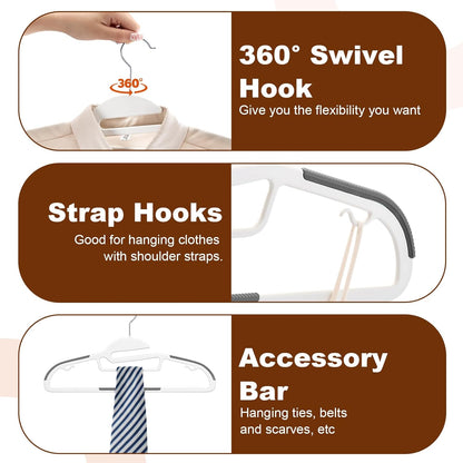 HOUSE DAY White Plastic Hangers 50 Pack, Slim Space Saving, Non Slip Hangers with Rubber Pads, Heavy Duty Coat Hanger for Closet, Prevent Stretching S-Shaped Clothes Hanger for Shirt, Suit, Pants