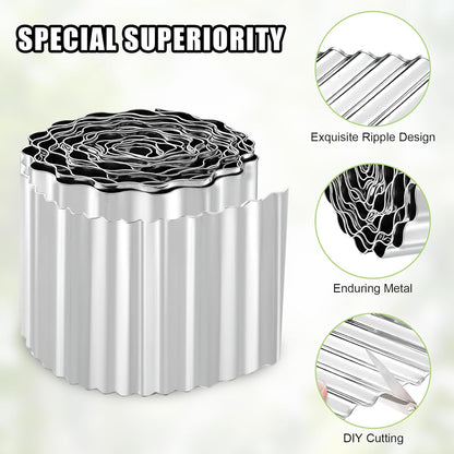 Corrugated Metal Garden Edging - 6 Inch X 40 FT Landscape Edging Border, Flexible Border for Garden Fence, Flower Bed, and Lawn (Silver)