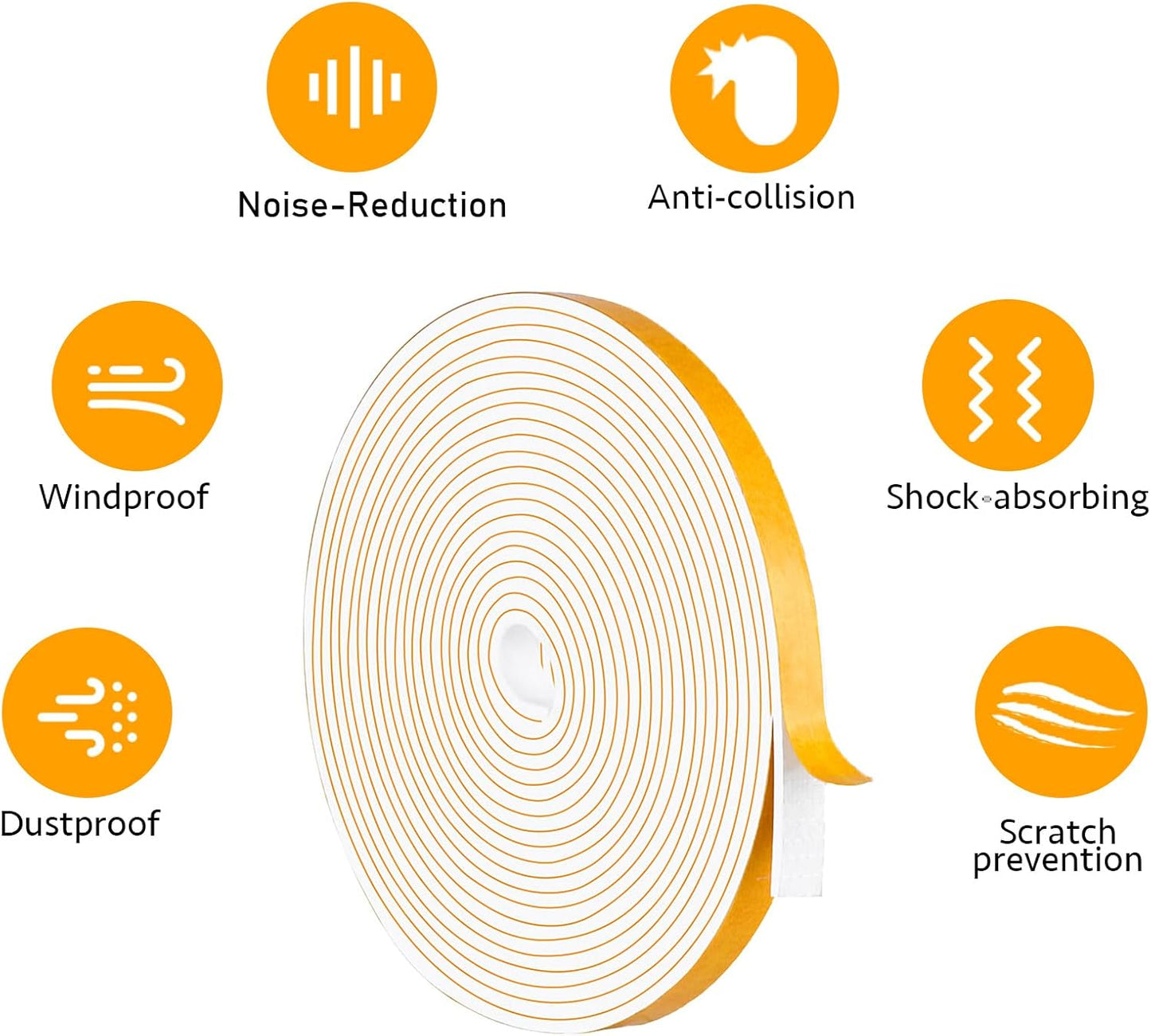 Weather Stripping Door Seal Strip, High Density Foam Sealing Strip, Door Seal for Doors Windows, Weatherproof Foam Seal Tape, Noise Reduction(1/2 in x 1/8 in x 16.5Ft)
