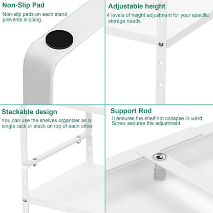 iPEGTOP Expandable Cabinet Storage Shelf Organizer Rack, Heavy Duty Cupboard Stand Spice Rack Adjustable Height Garage Pantry Shelf Space Riser for Counter Kitchen Organization, White, 1 Pack