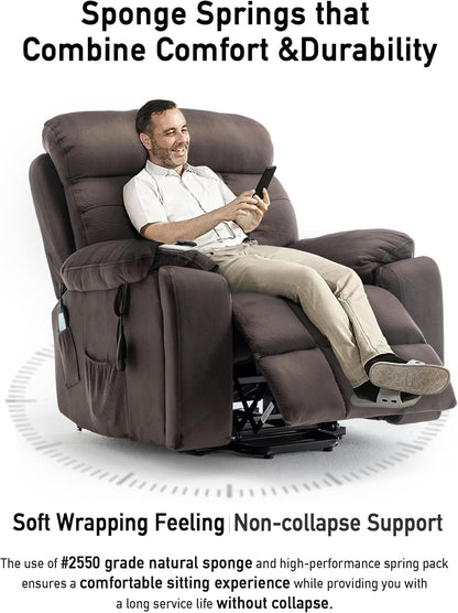 Large Power Lift Chairs Recliners for Elderly with Heated and Massage, Lazy Boy Recliner Chair with 26in Extra Wide Seat, Hidden Cup Holder, Side Pocket