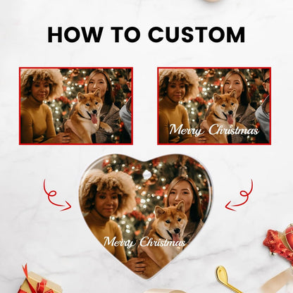 Personalized Christmas Ornaments 2024 Customized with Photo Text Ornament Keepsake Pet First Christmas Ornament Bulk Custom Ceramic Xmas Tree Decorations, Heart