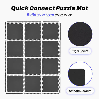 AIRHOP 0.56in Thick 48 Sq Ft Exercise Equipment Mats, 12 Tiles Upgraded Rubber Top with High Density EVA Foam, Large Interlocking Puzzle Gym Flooring for Home Gym, Heavy Weight Workout,Black