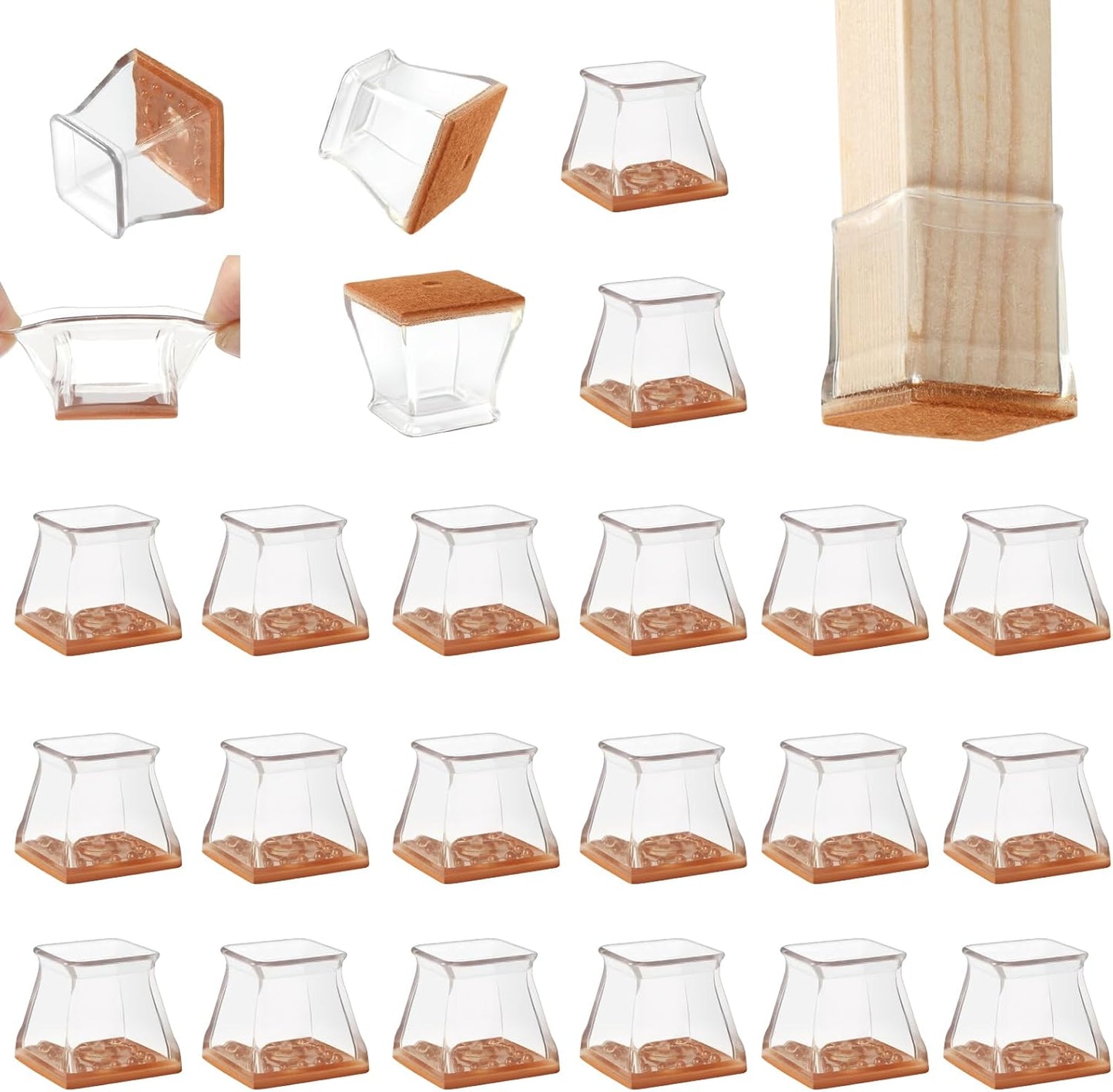 CHUNZEXI 48 Pack Square Chair Leg Floor Protectors for Hardwood Floors, Silicone Felt Covers Pads Caps, Protect Wood Furniture Feet Floors Noise Reduce and Scratch (Square Large & Clear)