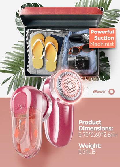 Fabric Shaver, Lint Remover, Bymore Lint Shaver Defuzzer Sweater Shaver for Clothes and Furniture AC Adapter or Battery Operated Pill Fuzz Remover (Bright Red)