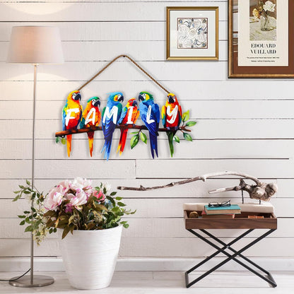 ULENDIS Metal Parrot Wall Art, Birds on Branch Wall Decor Family Sign for Front Door, Wall Hanging Decoration for Garden Living Room Balcony Patio Indoor Outdoor
