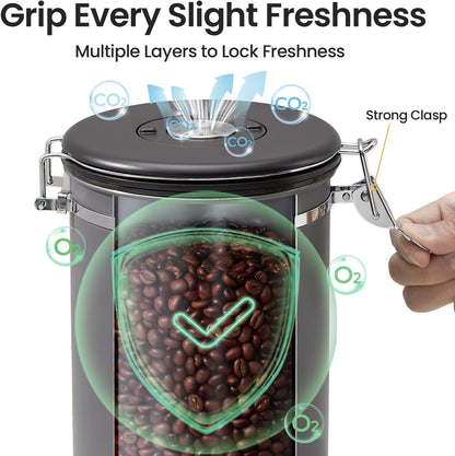 Veken Coffee Canister, 39OZ Large, Airtight Stainless Steel Food Storage Container for 2.2lbs Coffee Beans, Ground, Sugar, Tea, Flour, Rice, Cereal, Cookies Jars, Bar Accessories & Gifts, Gray