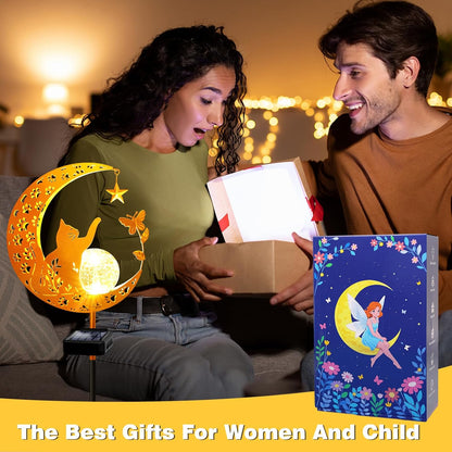 YJFWAL Garden Solar Cat Lights Pathway Stake Lights Glass Globe with Moon Cat Decor, Gifts for Mom Grandma Friends, Outdoor Decor Light Waterproof for Walkway, Yard, Patio or Garden (Warm White)
