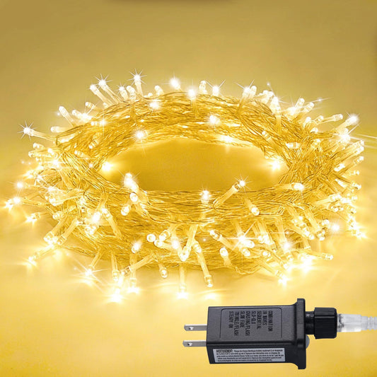 JMEXSUSS Connectable Warm White String Lights Indoor Bedroom, 8 Modes Christmas String Light Plug in Christmas Tree Lights, 33ft 100 LED Fairy Twinkle Light Outdoor for Home Garden Xmas Tree Decor