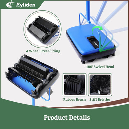 Eyliden Carpet Sweeper, Mini Size Lightweight Hand Push - No Noise, Non-Electric, Easy Manual Sweeping Only for Carpet Cleaning (Blue)