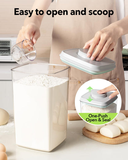 Ankou Airtight Food Storage Container with Pop Lid & 130ml Scoop, 4L/4.2qt *2 BPA-Free Cereal, Rice, Flour, Pasta & Snack Container, Stackable & Durable,Kitchen Pantry Organizer