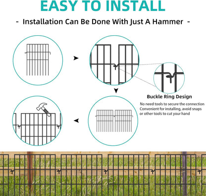 Animal Barrier Fence, 10 Panels No Dig Fences, 17in(H) X 10.8ft(L) Garden Fence Animal Barrier for Rabbits and Dog Under Fencing Barrier, Rustproof Metal Fences Border for Outdoor, Yard, Patio