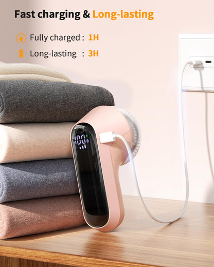 Fabric Shaver, Rechargeable Lint Shaver with Digital Display, Electric Portable Sweater Shaver with 6-Leaf Blades and Safety Lock, 3-Speeds Lint Remover to Remove Pilling for Clothes, Couch (Pink)