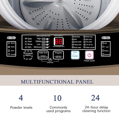 Full Automatic Washing Machine with LED Display, 17.7 lbs Portable Washer Drain Pump, 10 Programs & 8 Water Levels Selections, Ideal for RV, Camping, Apartment, Dorm, Gold