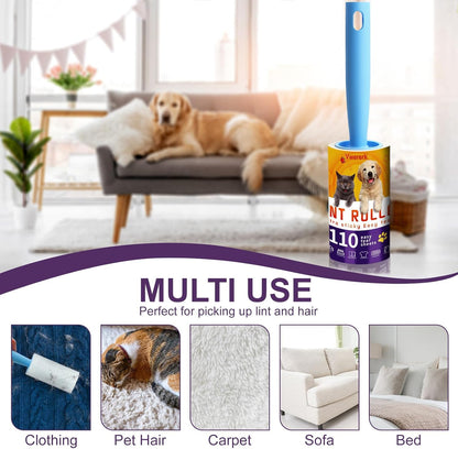 Lint Rollers for Pet Hair Extra Sticky, 660 Sheets Value Set/6 Lint Roller Refills with 3 Durable Handles, Pet Hair Roller for Clothes, Furniture, Carpet