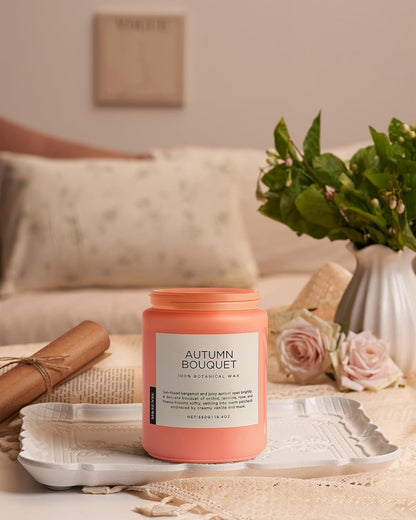 M&SENSE Fall Candle Autumn Wreath Scented, Large 19.4oz Natural Soy Wax 110 Hours Burn Time Clean Non Toxic Candle Classic 2 Wicks Gifts