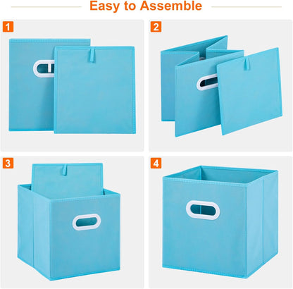 Stero Fabric Storage Cubes Bins, 13 inch Fun Colored Foldable Storage Baskets with Dual Plastic Handle for Home, Kids Room, Closet and Toys Organization, Multi Colored, Set of 6