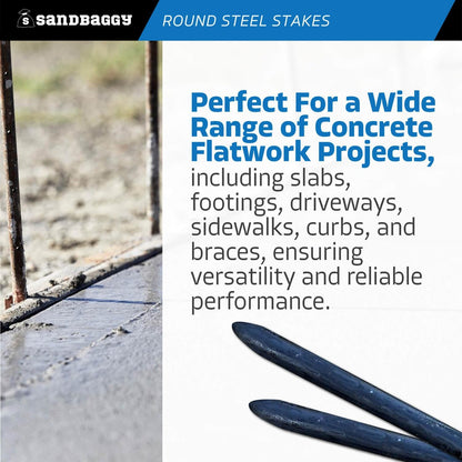 Sandbaggy Round Steel Concrete Form Stakes with Nail Holes - Rust Resistant Coating - Removable, Reusable (1000, 3/4 in X 18 in)