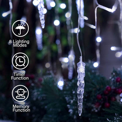 Icicle Lights Outdoor, 33 FT 400 LED Christmas Lights with 60 Drops, Waterproof Connectable Icicle Christmas Light Outdoor with Remote and Timer, 8 Light Modes Christmas Decorations for Roofline