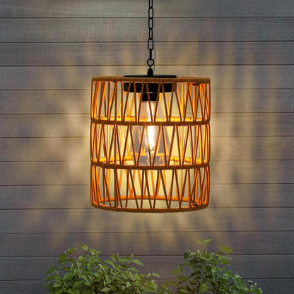 Livinlarge Solar Chandelier Lantern,Outdoor Rattan Pendant Lights,Waterproof Boho Hanging Lamps with Edison Bulb for Gazebo Tree Porch Yard Porch Patio Garden Backyard Decor