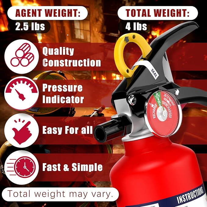 Ougist 3 Pieces Fire Extinguisher Kit for Home Kitchen and Car – Includes 2.5 lb ABC Dry Powder Fire Extinguisher with Quick-Release Handle, Emergency Smoke Hood and Fire Blanket