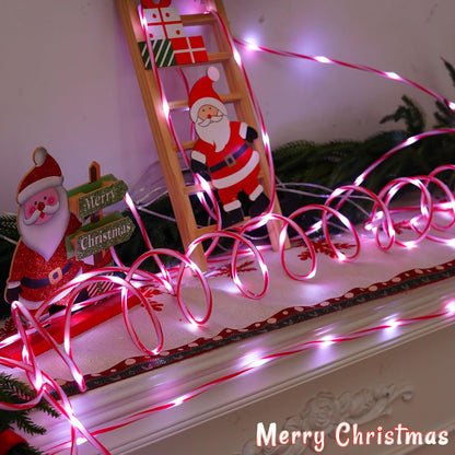 YEGUO Solar Christmas Candy Cane Rope Lights, 2 Packs Each 33ft 100 LED Red & White Solar Rope Light Outdoor Waterproof Decorations String Tube Lights