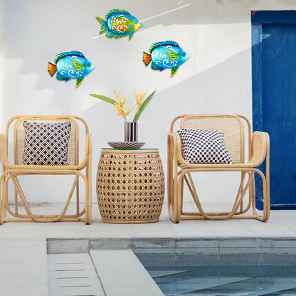 Metal Fish Wall Decor Coastal Ocean Sea Hanging Decorations Metal Fish Art Outdoor Wall Sculptures Garden Patio Fence Pool Decor