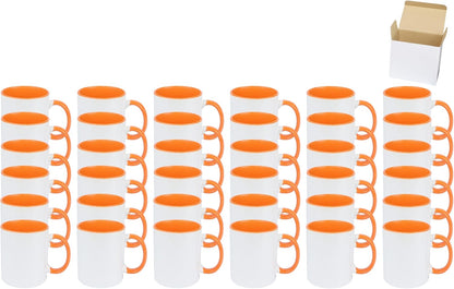 11oz White Ceramic Sublimation Coffee Mug in White Gift Box, Orange, Case of 36