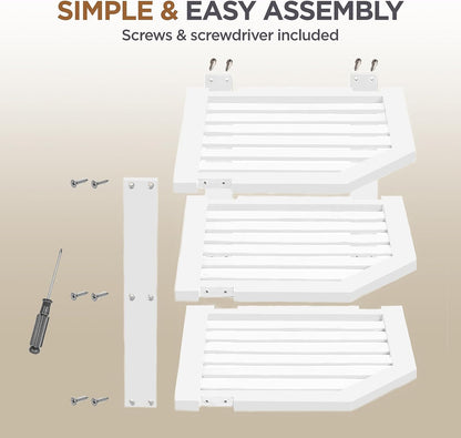 Cabinet Organizer Shelf - Bamboo Corner Rack for Kitchen Counter, Cabinet Space Saver for Plates, Dishes, Bowls, Bread Pantry, Bathroom Storage or Countertop Stand, White