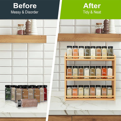 3 Tier Bamboo Spice Rack, Spice Rack Organizer, Seasoning Jars Rack Shelf Spice Organizer for Kitchen Counter or Wall Mounting, Bamboo Spice Storage Holder