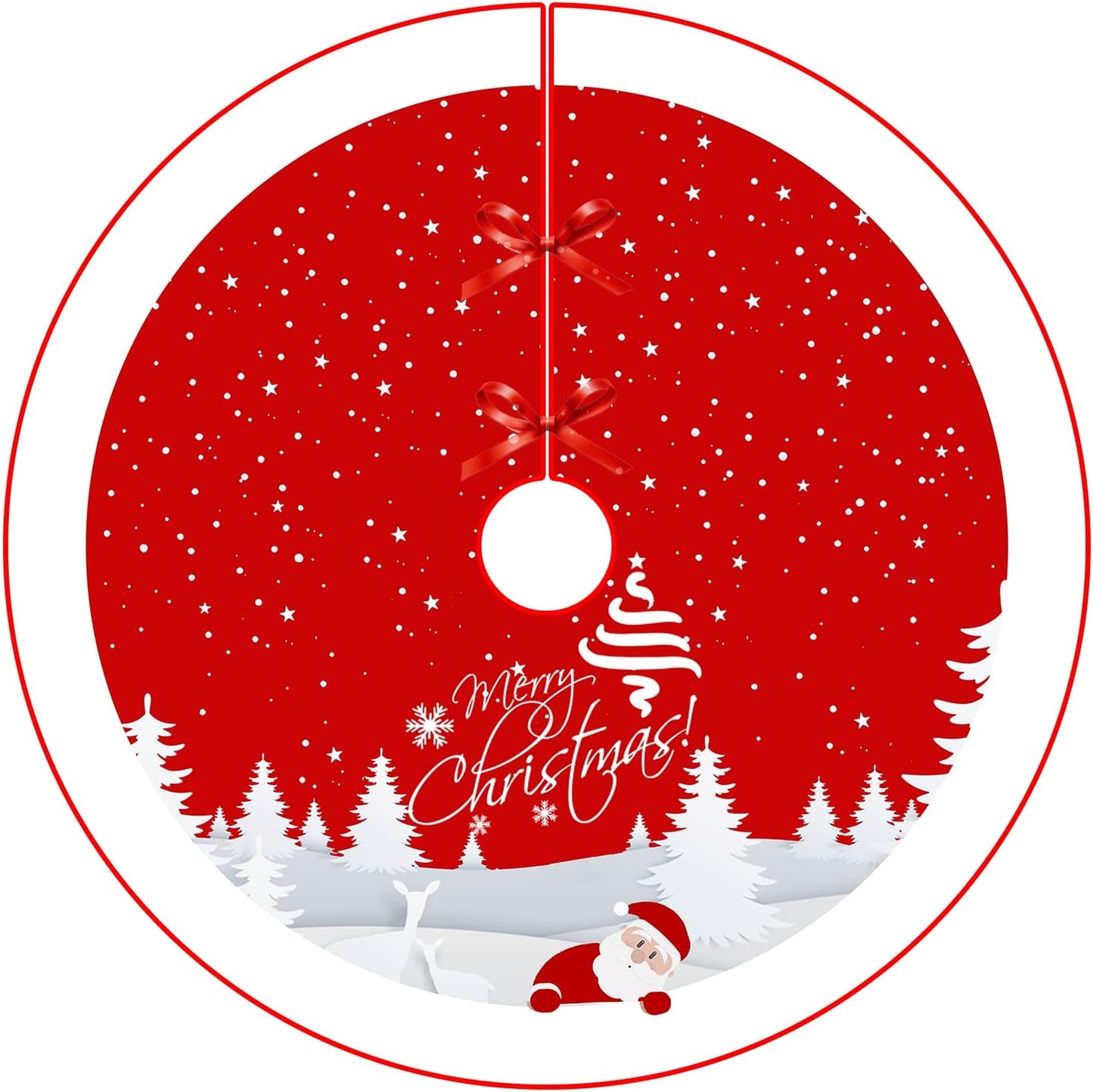 Christmas Tree Skirt Red Xmas Tree Ornaments for White Soft Plush Christmas Tree Mat with Snowy Pattern for Decorations Holiday Party 48 inches