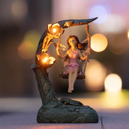 Garden Flower Fairy Outdoor Statue Decor Funny Swing Fairy Ornaments Figurines for Patio Lawn Yard Porch Outside Garden Gifts,9.05 Inches Tall ﻿ ﻿ ﻿