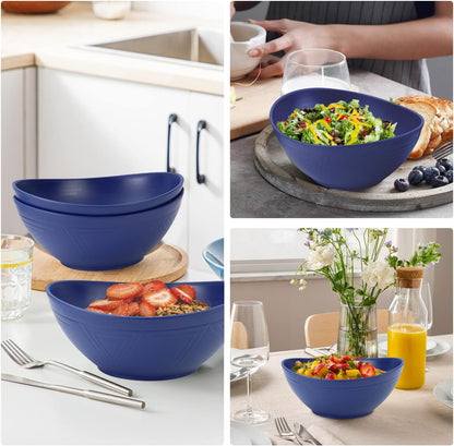 65oz Large Salad Bowls Deep Blue - Wheat Straw Serving Bowls Set of 4 - Unbreakable Serving Bowls Dishware & Microwave Safe - BPA Free Bowl for kitchen,camping