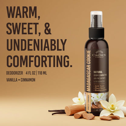 Non-Toxic Odor Eliminator, Natural Vanilla & Cinnamon Air Freshener Spray for Home, Room, Closet & Couch Deodorizer, Long Lasting Bathroom & Toilet Freshener, Safe for Kids & Pets, 2PK - 4 Oz each