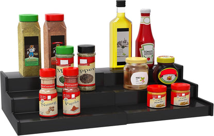 Spice Rack Organizer for Cabinet, 3 Tier Expandable Bamboo Spice Storage, Great for Kitchen Cabinet, Cupboard,Pantry and More(Black)