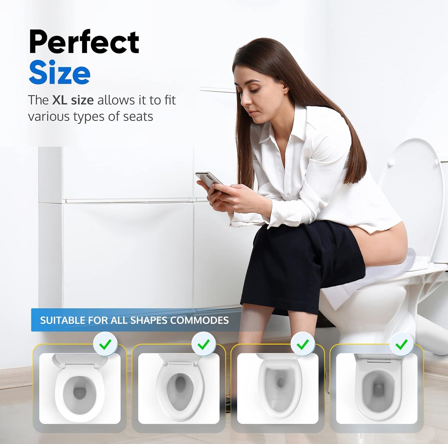 Toilet Seat Covers Disposable Flushable Travel Pack of 50 XL-Disposable Toilet Seat Covers-Biodegradable Paper-Kids Men Women Adults Toiletries-Airplane Camping Travel Essentials Accessories