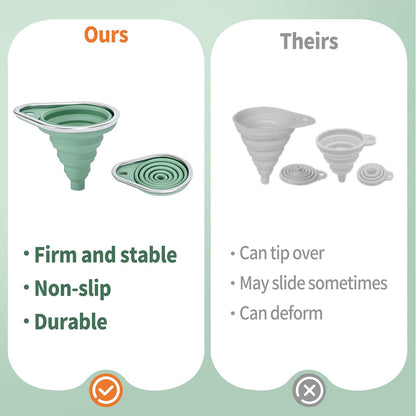 New Upgraded Small Silicone Collapsible Funnel Set with Stainless Steel Rim, 2 Pack Kitchen Gadgets Accessories for Filling Bottles,Dry & Liquid Ingredients