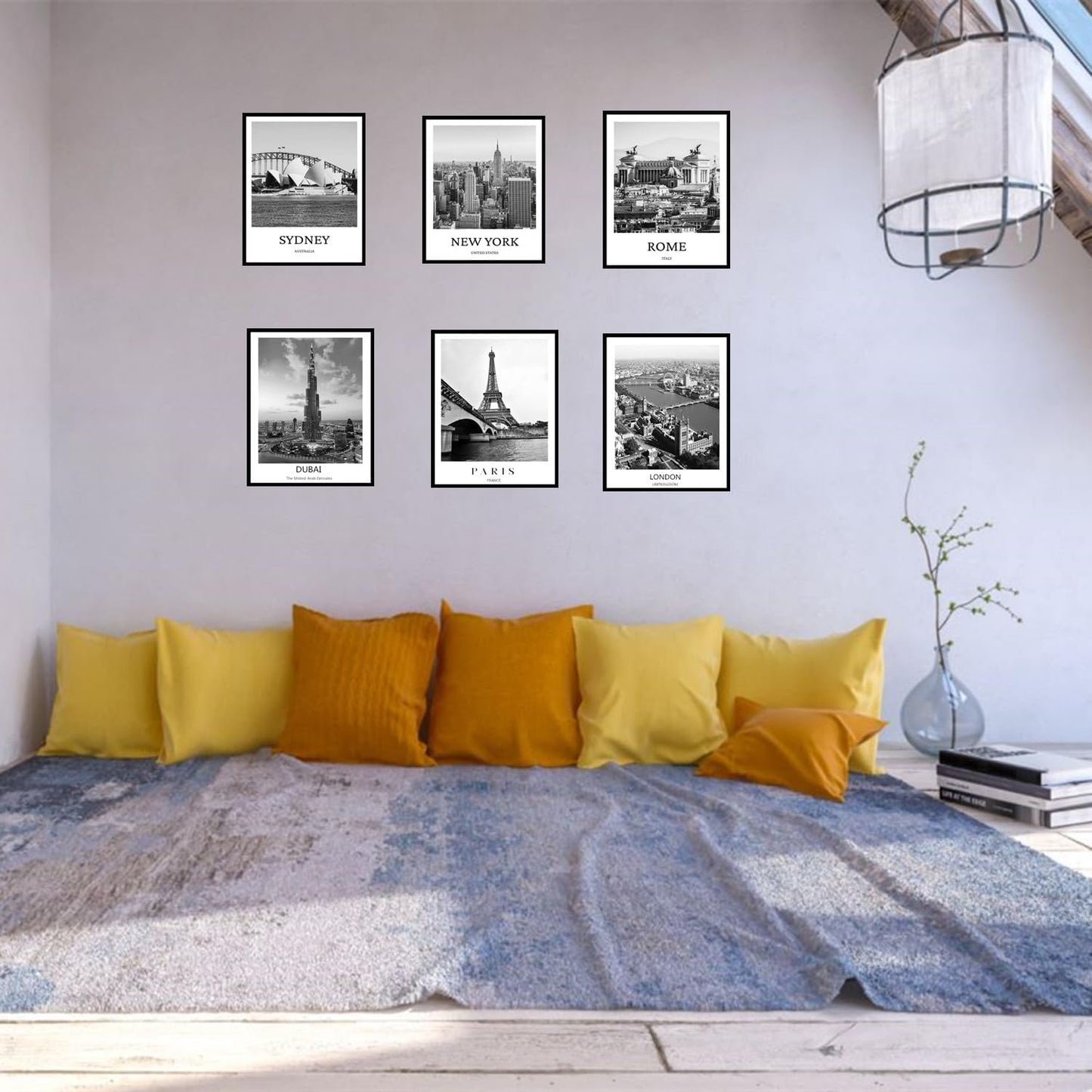 ELEVENSPACE Black And White Wall Art Decor,New York, London, Tokyo, Paris, Eiffel Tower Wall Decor Art,Modern Boho Wall Art for Living Room Bedroom Prints Poster,8x10 Inch Set of 6,Unframed