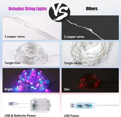 Fairy Lights Battery Operated Color Changing String Light with Remote, 16.4FT 1-Pack Twinkle LED Lights USB Plug or Battery Powered, Outdoor Christmas Decorations for Bedroom Party Indoor