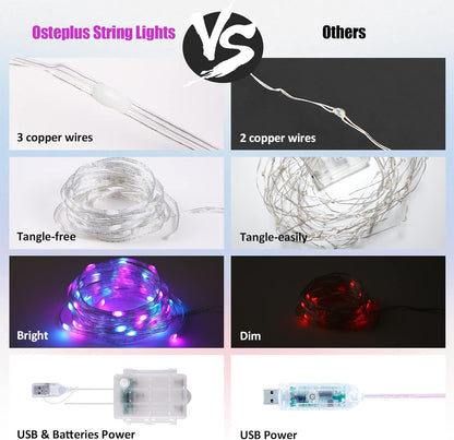 Fairy Lights Battery Operated Color Changing String Lights with Remote, 16.4FT 2 Pack Twinkle Lights USB Plug or Battery Powered, Outdoor Christmas Decorations for Bedroom Wedding Party Indoor