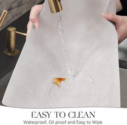 MOSAYT Vinyl Placemats Set of 4-12 X 17 Inch - Faux Leather 100% Waterproof Oil-Proof Wipeable PU Place Mats, Heat Resistant Reversible Table Mats for Kitchen, Dining, Outdoor (Light Grey)