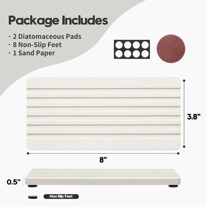 2PCS Diatomite Quick Stone Drying Tray Mat for Bathroom & Kitchen Counter, Instant Dry Water Absorbent Drink Bar Coasters,Vanity Sink Caddy Organizer,Dish Soap Sponge Holder, Ivory,8"x3.8"