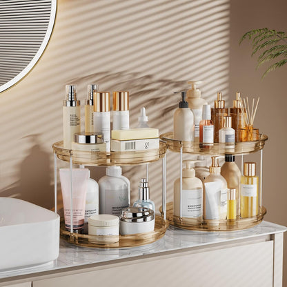 LAMU 2 Pack 2 Tier Lazy Susan Turntable Organizer 9.25'' Rotating Spice Rack Organization for Cabinet, Kitchen, Pantry, Countertop, Bathroom, Vanity, Medicine Cabinet Organizer, Amber