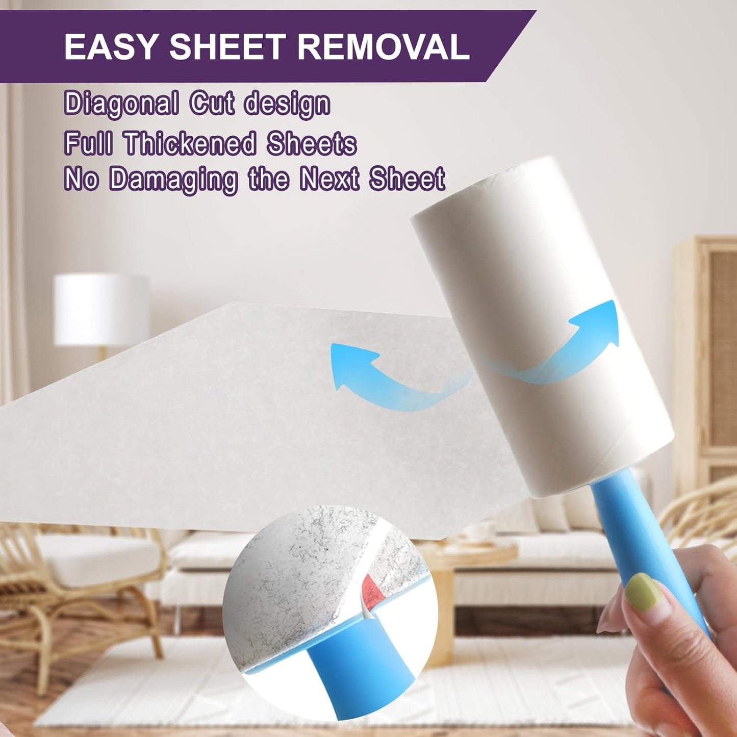 Lint Rollers for Pet Hair Extra Sticky, 440 Sheets/4 Lint Roller Refills with 2 Durable Handles, Pet Hair Roller for Clothes, Furniture, Carpet