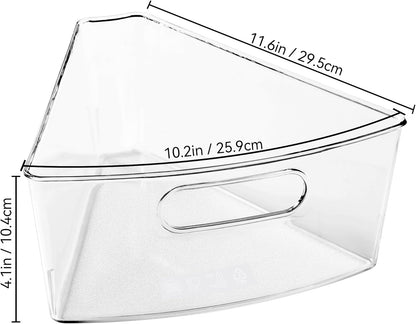Oubonun Lazy Susan Organizers Set of 6, 11.6’’ x 10.2’’ x 4.1’' Plastic Transparent Kitchen Cabinet Storage Bins with Handle, 4.1" Deep Container, 1/8 Wedge - Food Safe, without BPA