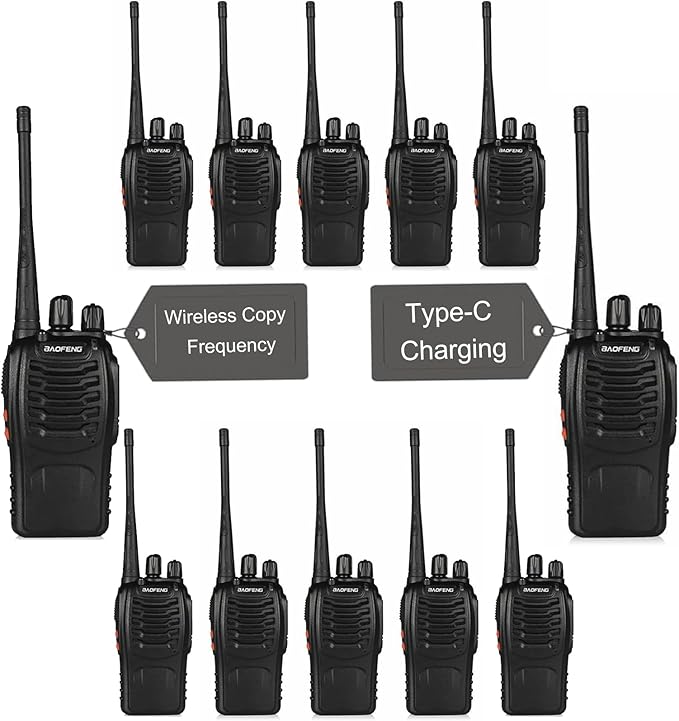 BAOFENG BF-888S Plus Walkie Talkie with Wireless Copy Frequency Type C Charging Walkie Talkie 16 Channel 1500mAh Adults Long Range Handheld Two-Way Radio for Team Business Hunting(Black,12PCS)