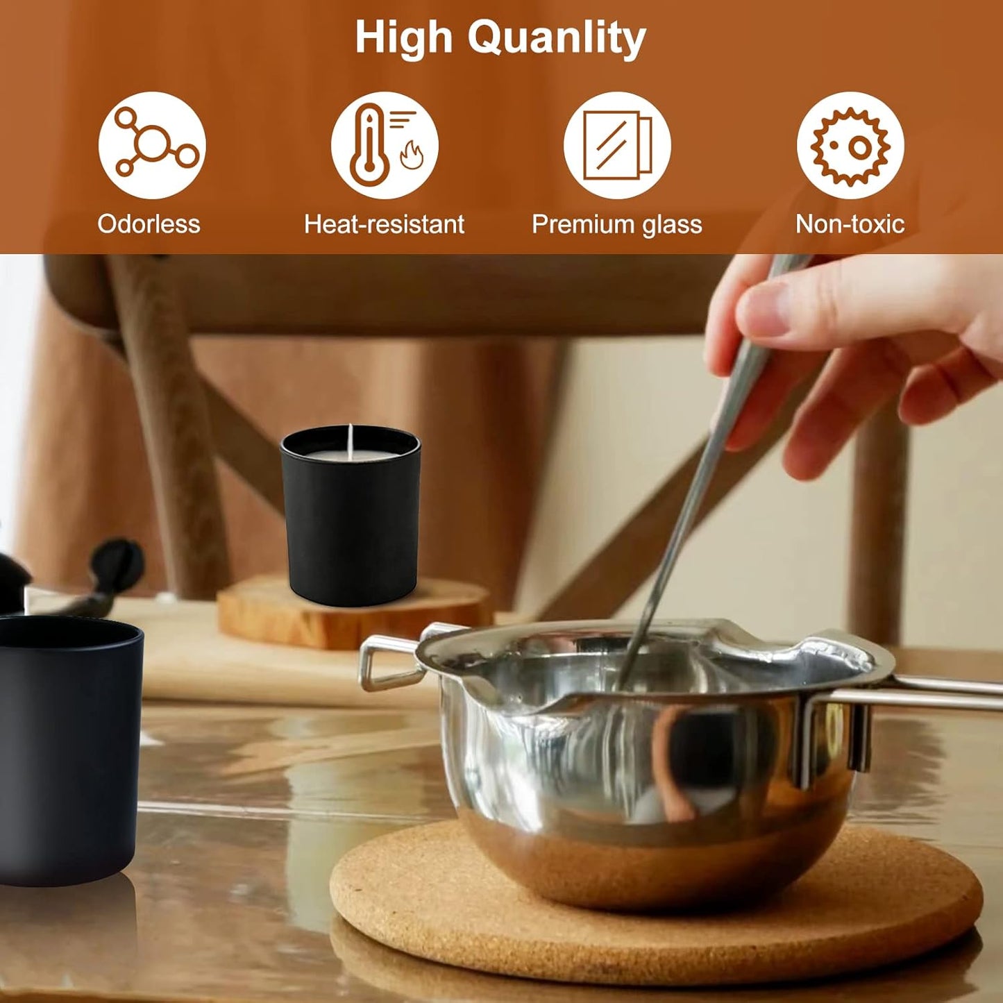 CONNOO 15 Pack 7 OZ Halloween Candle Jars with Bamboo Lids for Making Candles, Thick Black Glass Candle Jars Empty Jars in Bulk with lids - Dishwasher Safe